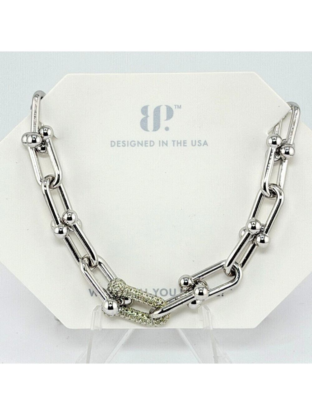Bomb Party Necklace NK31541 "What a Moment" Lemon on Rhodium Links